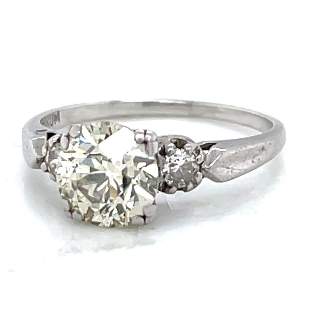 Women's or Men's Retro 1.26 Carat Old European Cut Diamond Platinum Engagement Ring