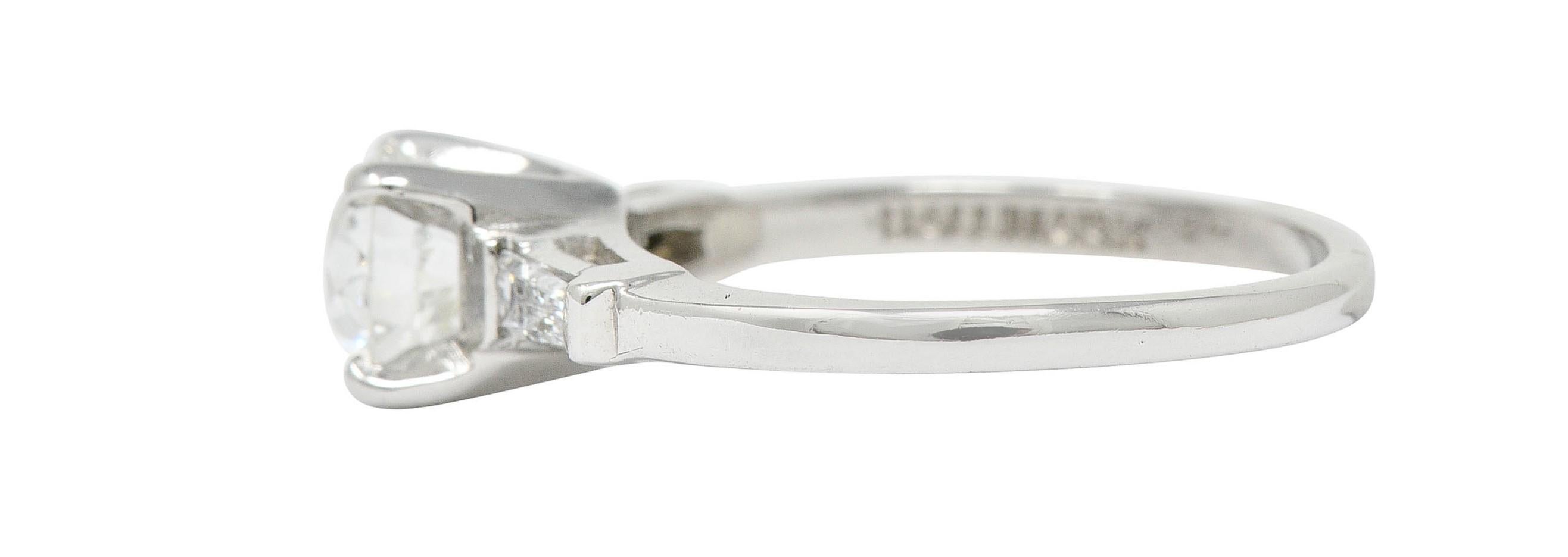 Women's or Men's Mid-Century 1.26 Carats Old European Cut Diamond Platinum Engagement Ring GIA