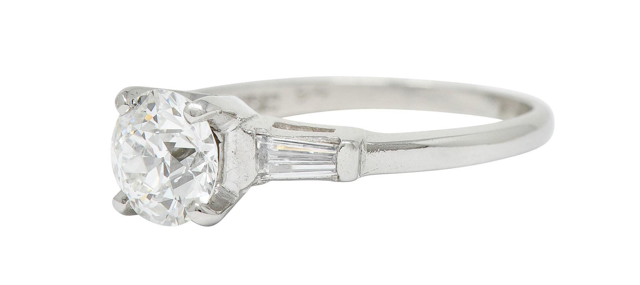 Mid-Century 1.26 Carats Old European Cut Diamond Platinum Engagement Ring GIA 1