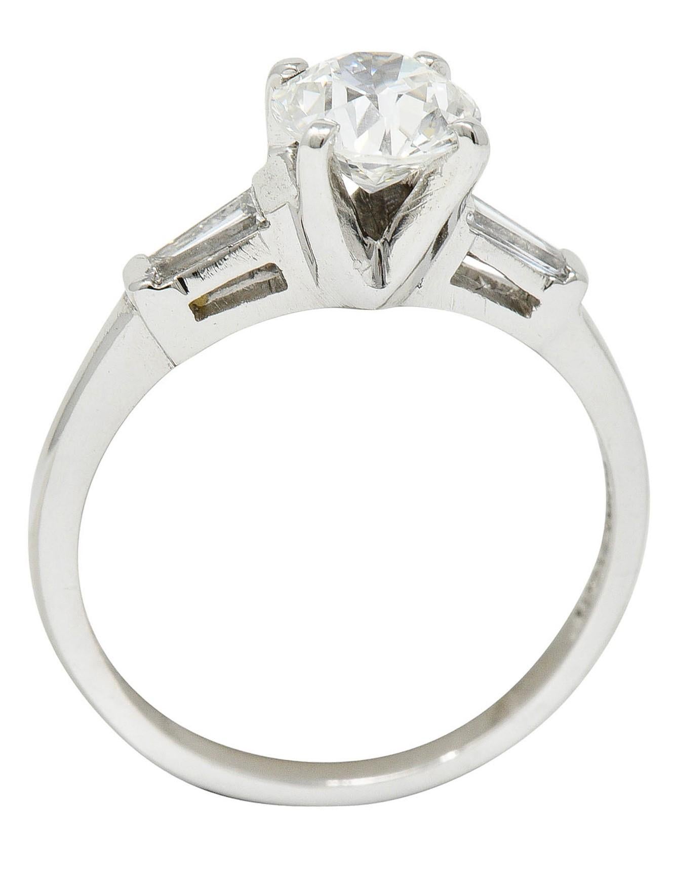 Mid-Century 1.26 Carats Old European Cut Diamond Platinum Engagement Ring GIA 2