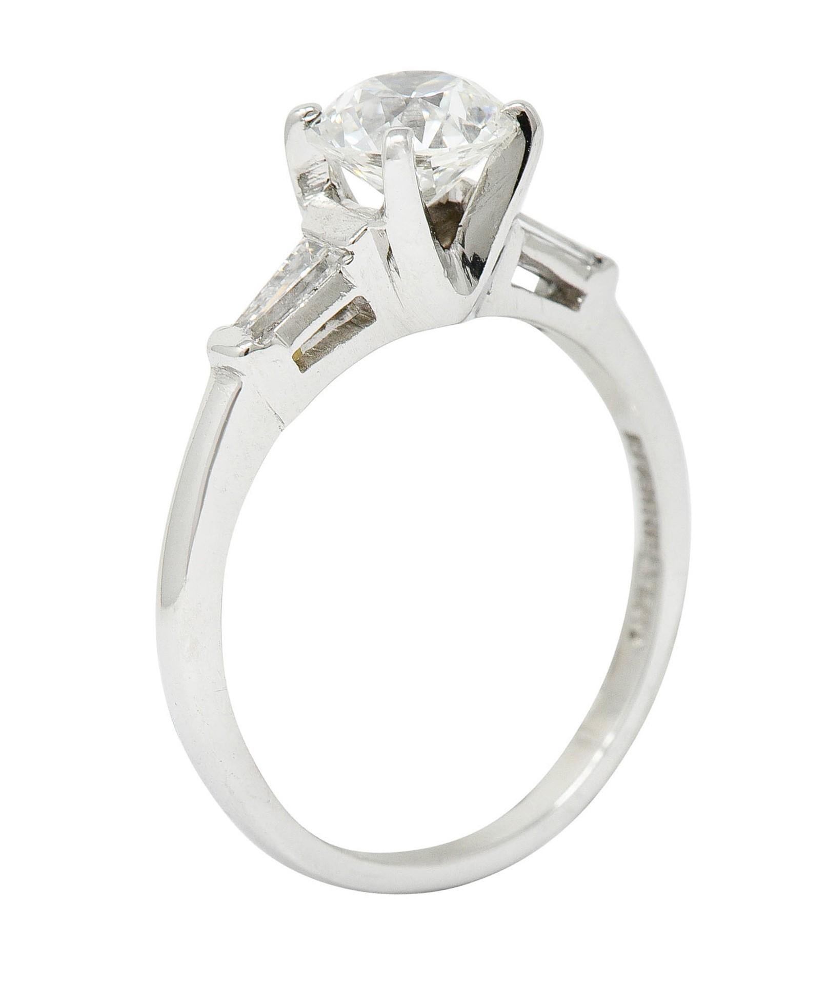 Mid-Century 1.26 Carats Old European Cut Diamond Platinum Engagement Ring GIA 3