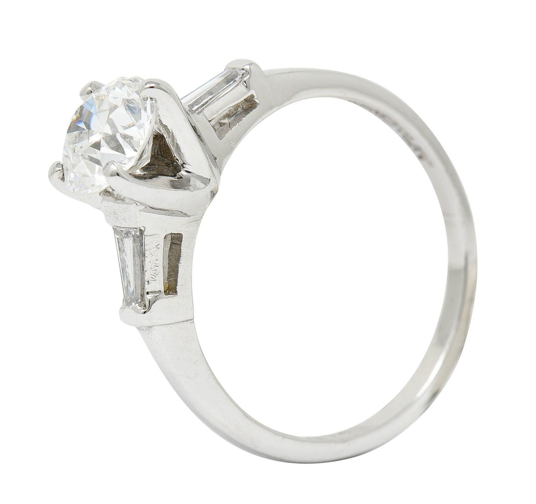 Mid-Century 1.26 Carats Old European Cut Diamond Platinum Engagement Ring GIA 4