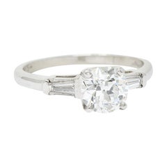 Mid-Century 1.26 Carats Old European Cut Diamond Platinum Engagement Ring GIA