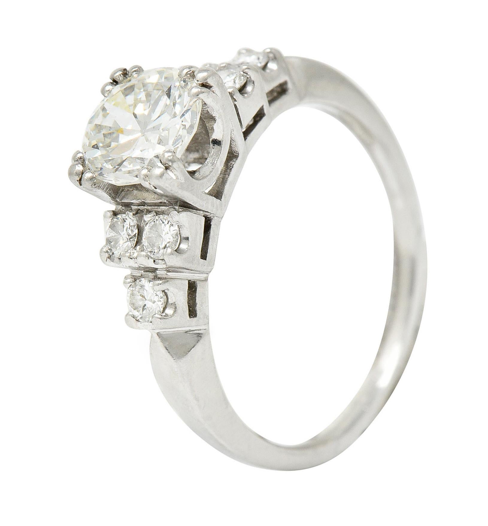Retro 1.27 Carats Diamond Platinum Stepped Fishtail Engagement Ring GIA 5