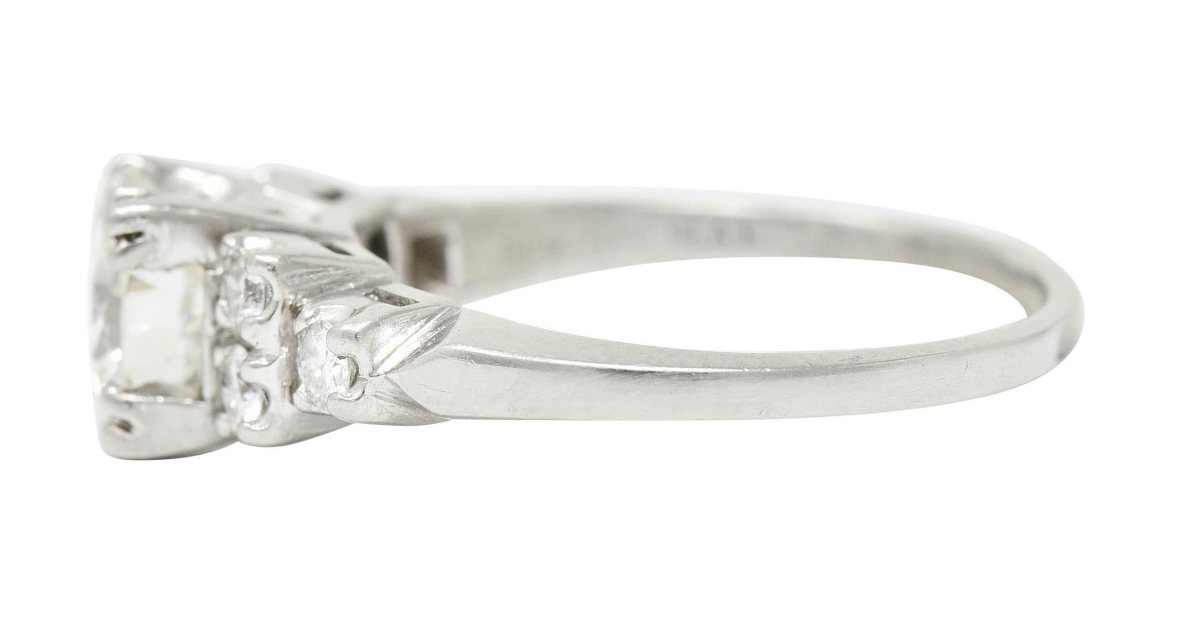 Women's or Men's Retro 1.27 Carats Diamond Platinum Stepped Fishtail Engagement Ring GIA