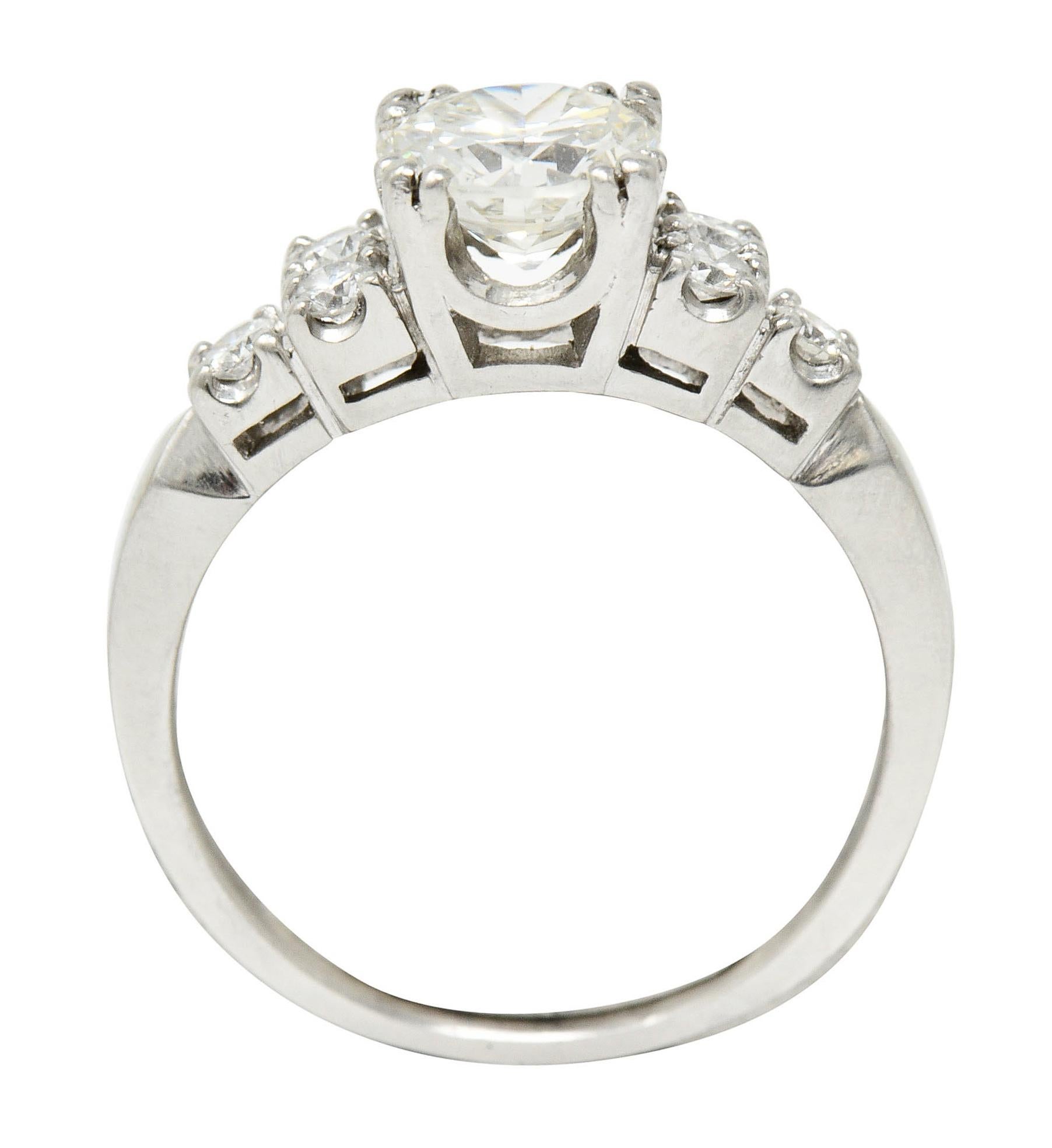 Retro 1.27 Carats Diamond Platinum Stepped Fishtail Engagement Ring GIA 3