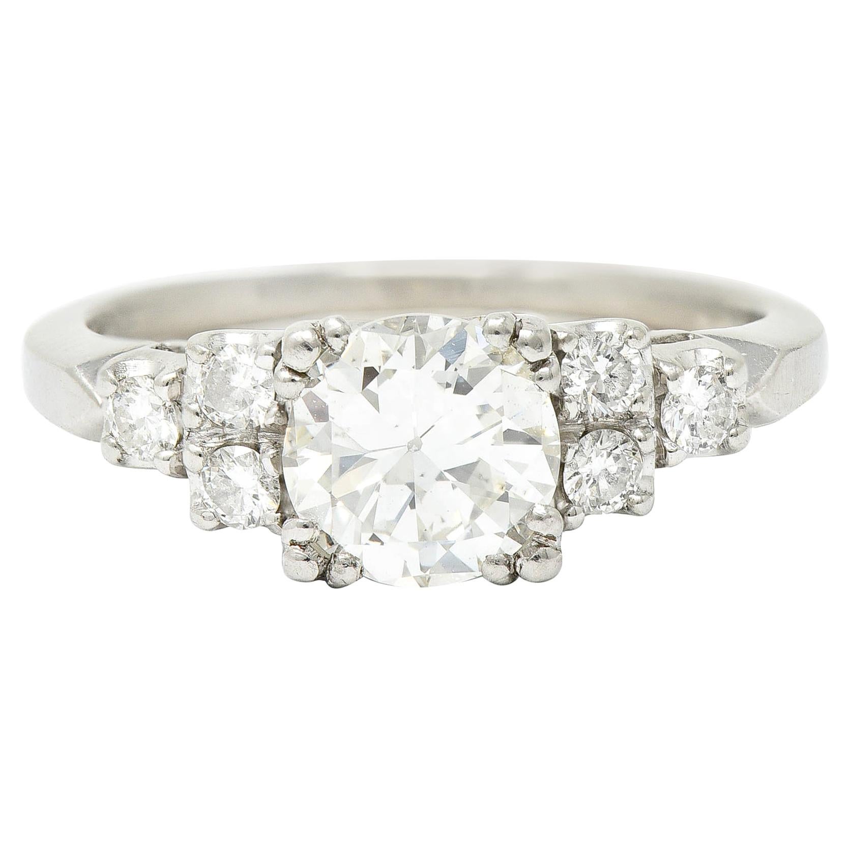 Retro 1.27 Carats Diamond Platinum Stepped Fishtail Engagement Ring GIA