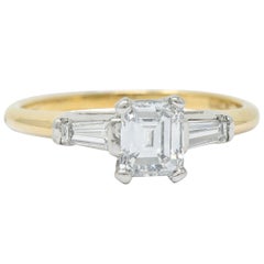 Retro 1.30 Carat Emerald Step Cut Diamond 14 Karat Two-Tone Gold Engagement Ring