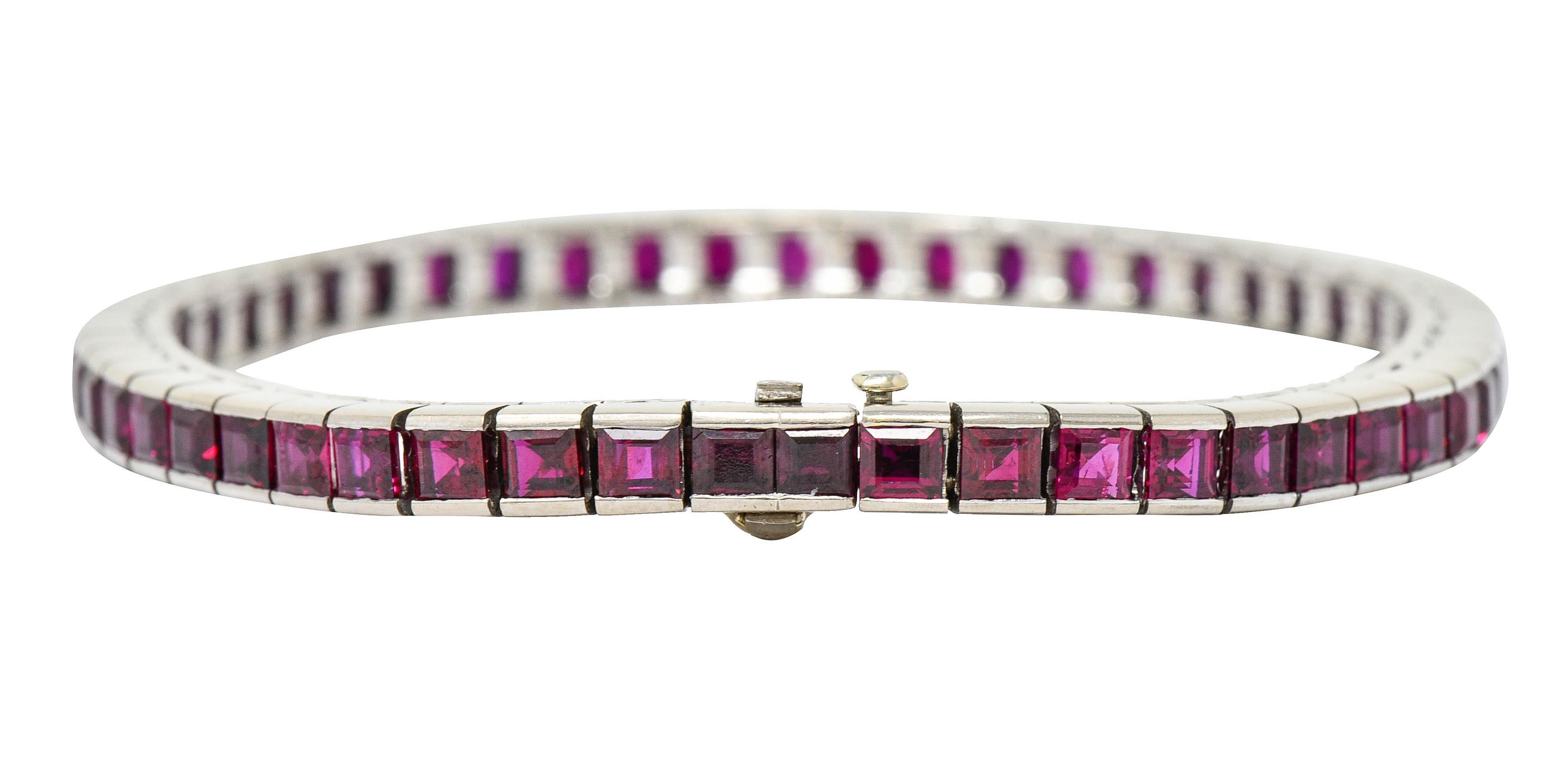 Women's or Men's Retro 13.25 Carats Ruby Platinum Line Bracelet, Circa 1940s