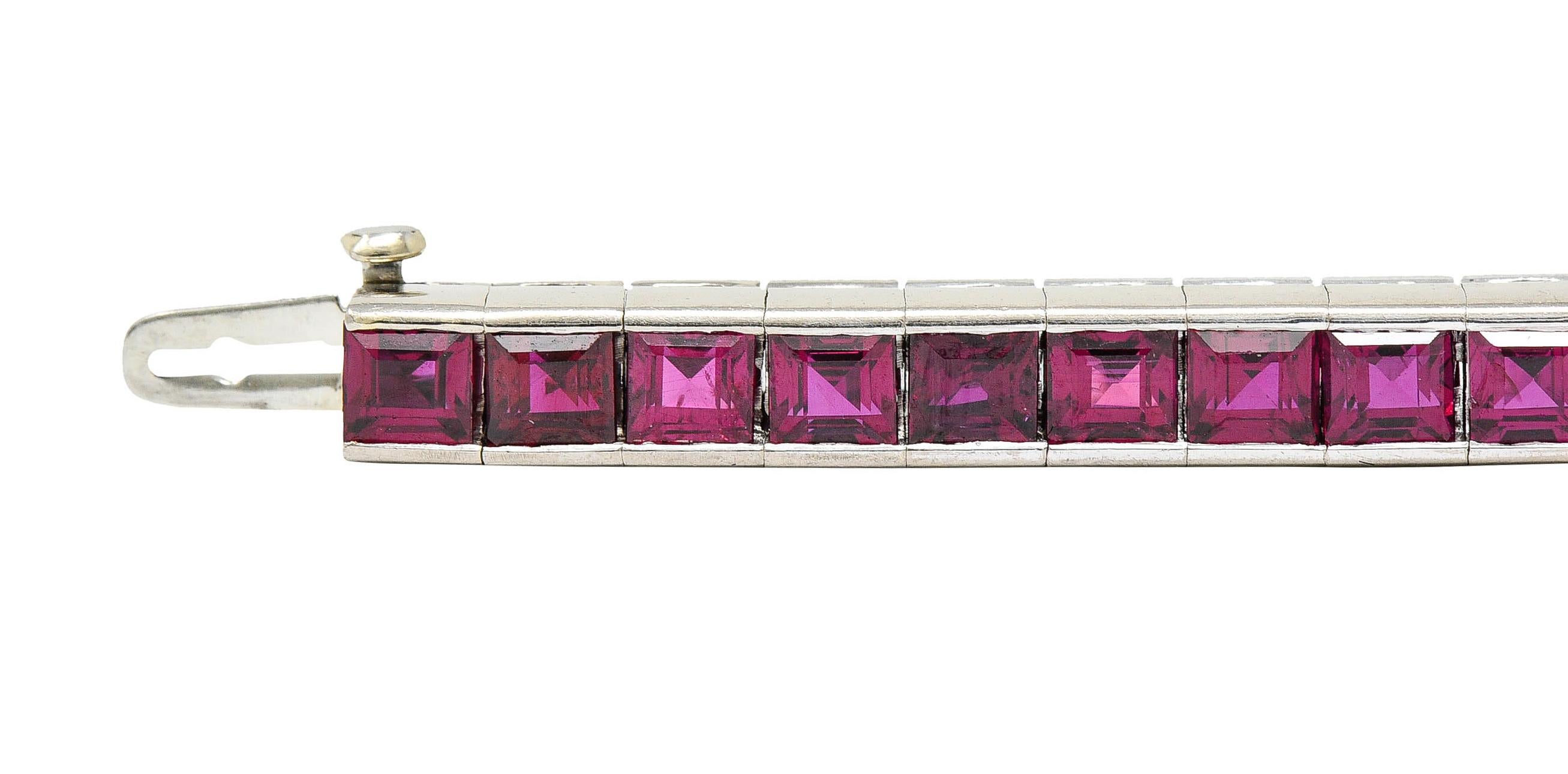 Retro 13.25 Carats Ruby Platinum Line Bracelet, Circa 1940s 2