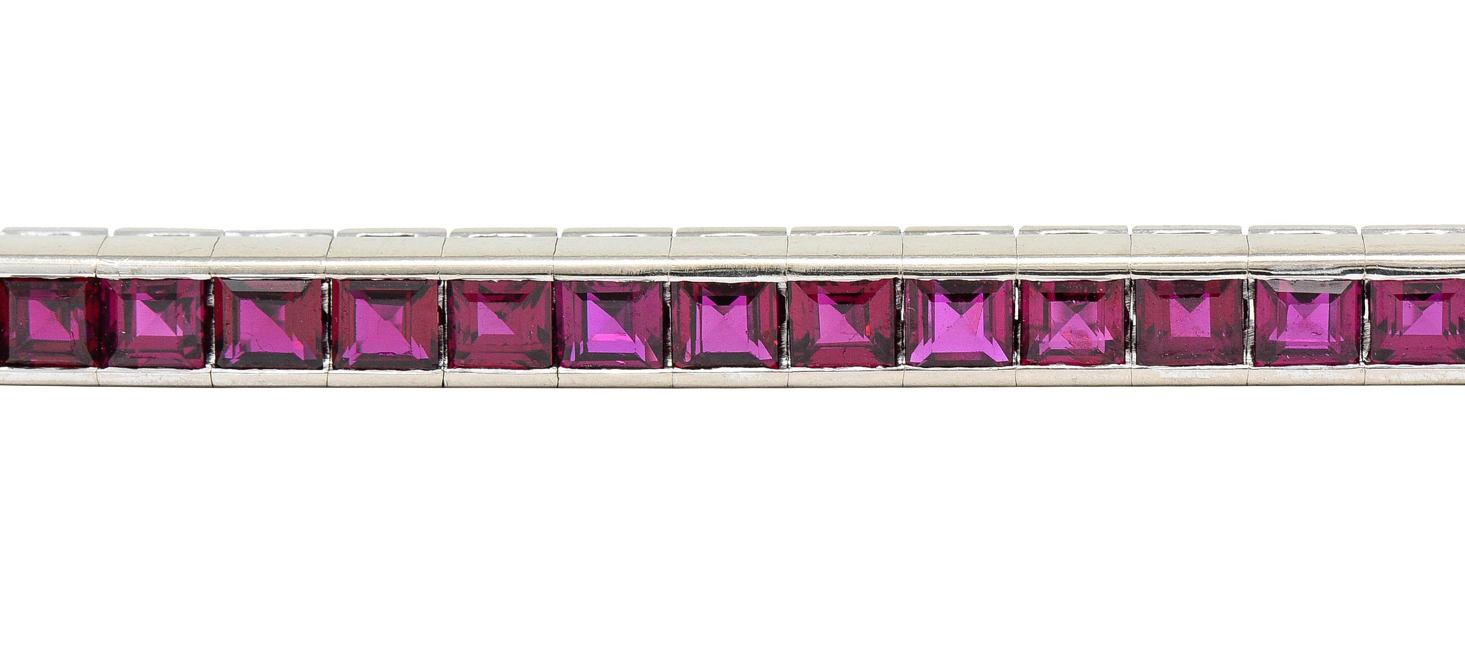Retro 13.25 Carats Ruby Platinum Line Bracelet, Circa 1940s 3