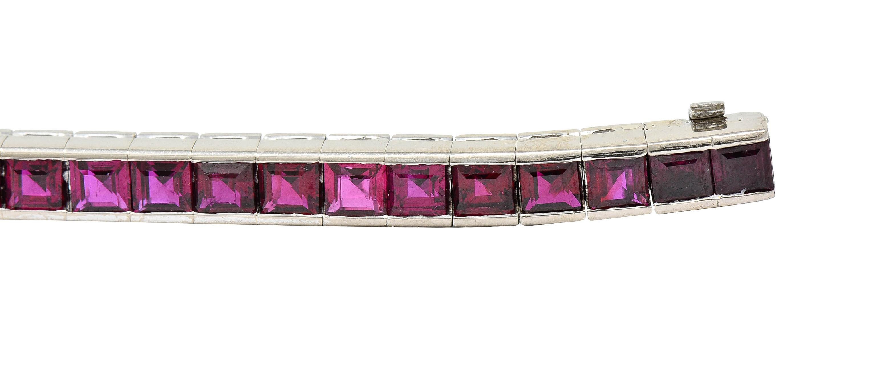 Retro 13.25 Carats Ruby Platinum Line Bracelet, Circa 1940s 4