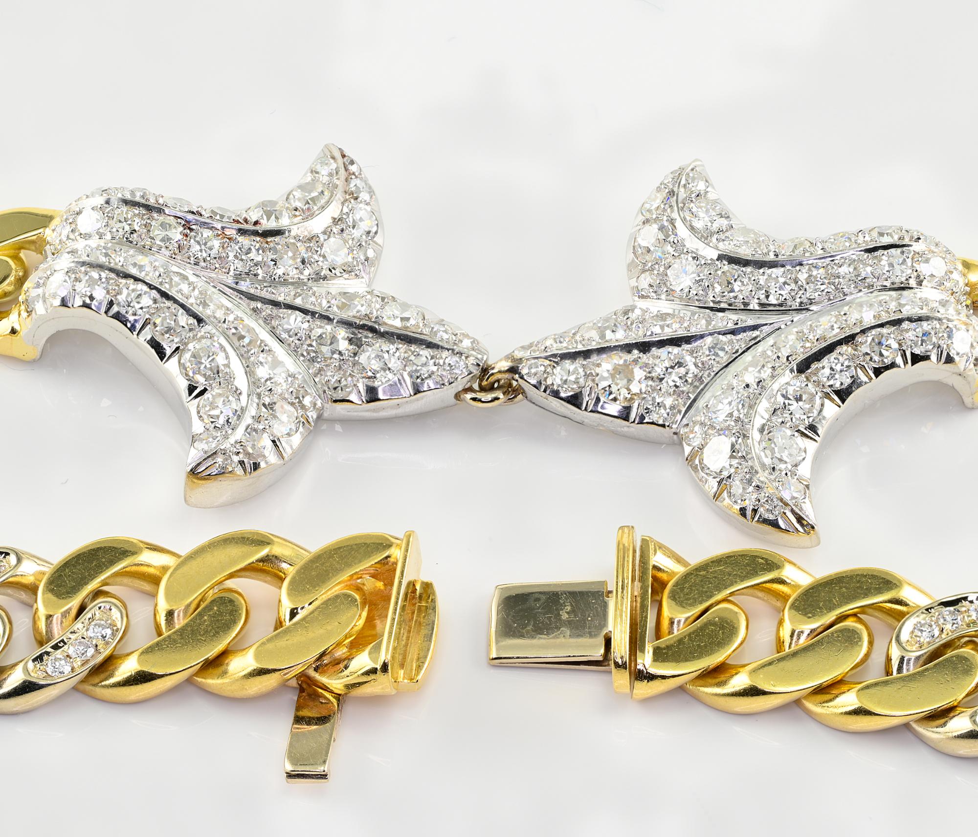 Retro 13.30 Ct Diamond Fleur De Lys Curb 18 KT Platinum Necklace For Sale 5