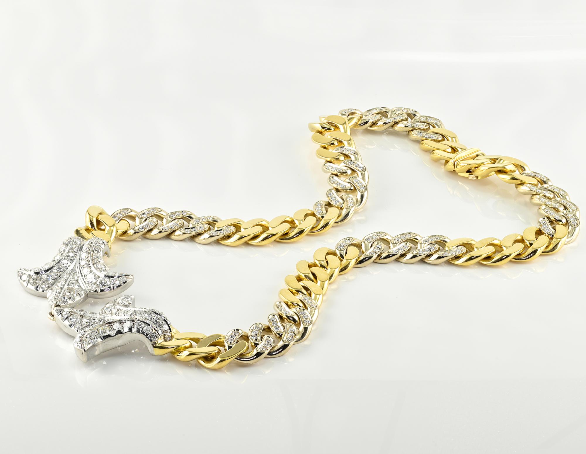 Retro 13.30 Ct Diamond Fleur De Lys Curb 18 KT Platinum Necklace For Sale 8