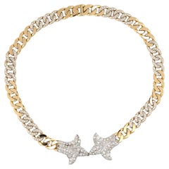 Retro 13.30 Ct Diamond Fleur De Lys Curb 18 KT Platinum Necklace