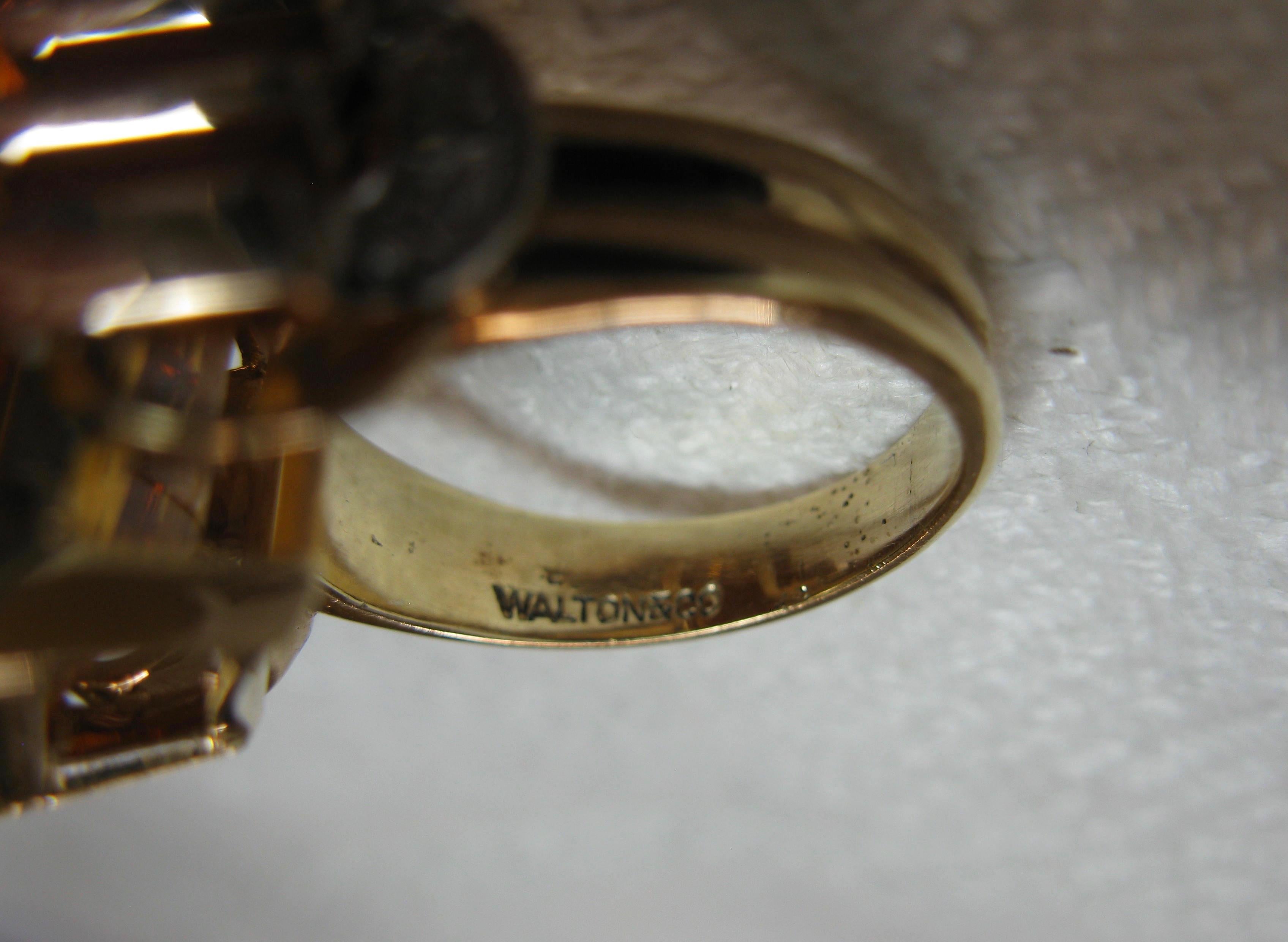 Retro 14 Carat Emerald Cut Citrine Diamond Ring 14 Karat Rose Gold Walton & Co. For Sale 10