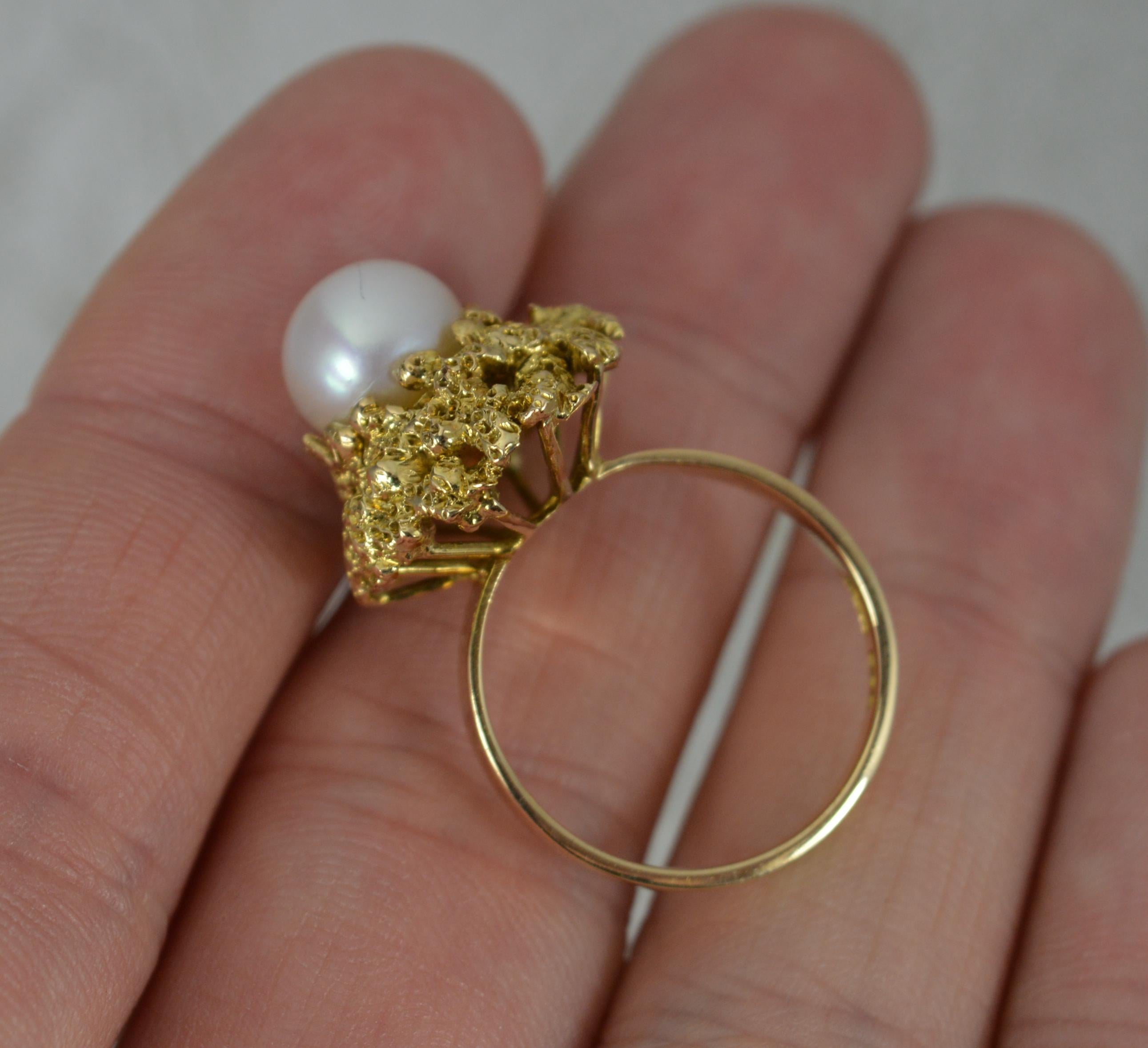 Round Cut Retro 14 Carat Yellow Gold and Single Pearl Solitaire Ring