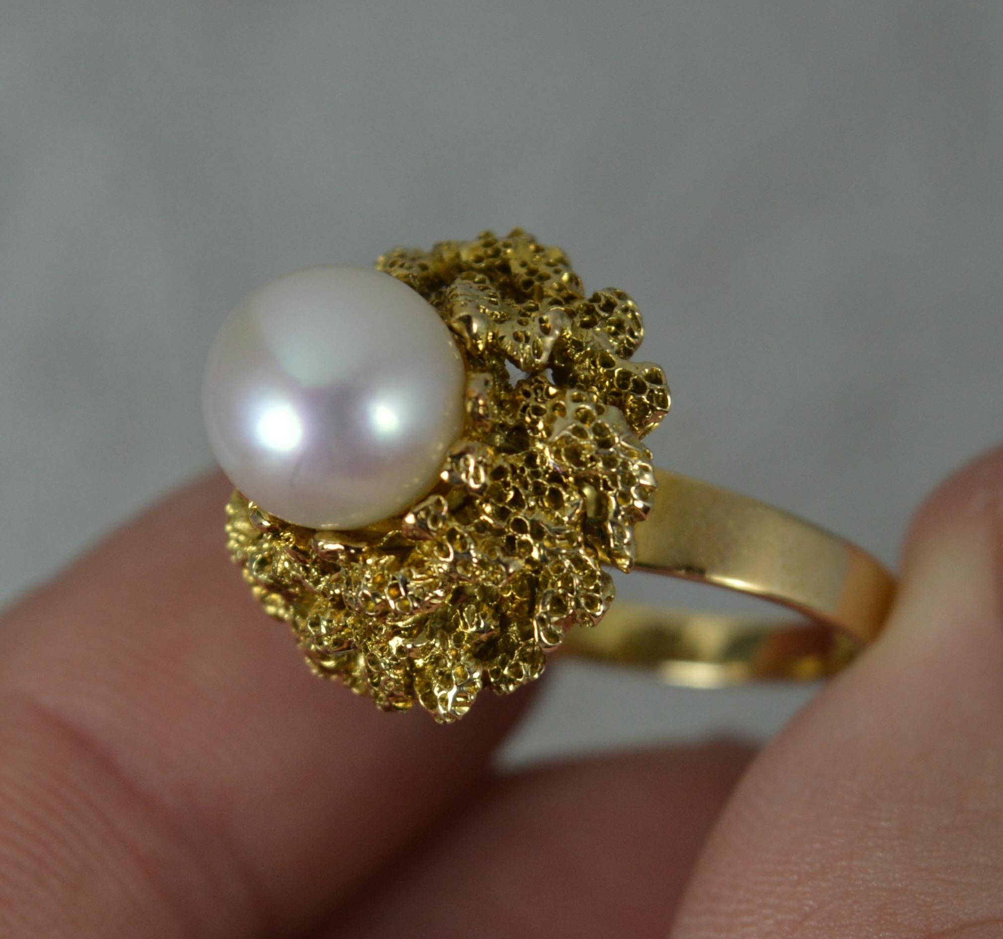 Women's Retro 14 Carat Yellow Gold and Single Pearl Solitaire Ring