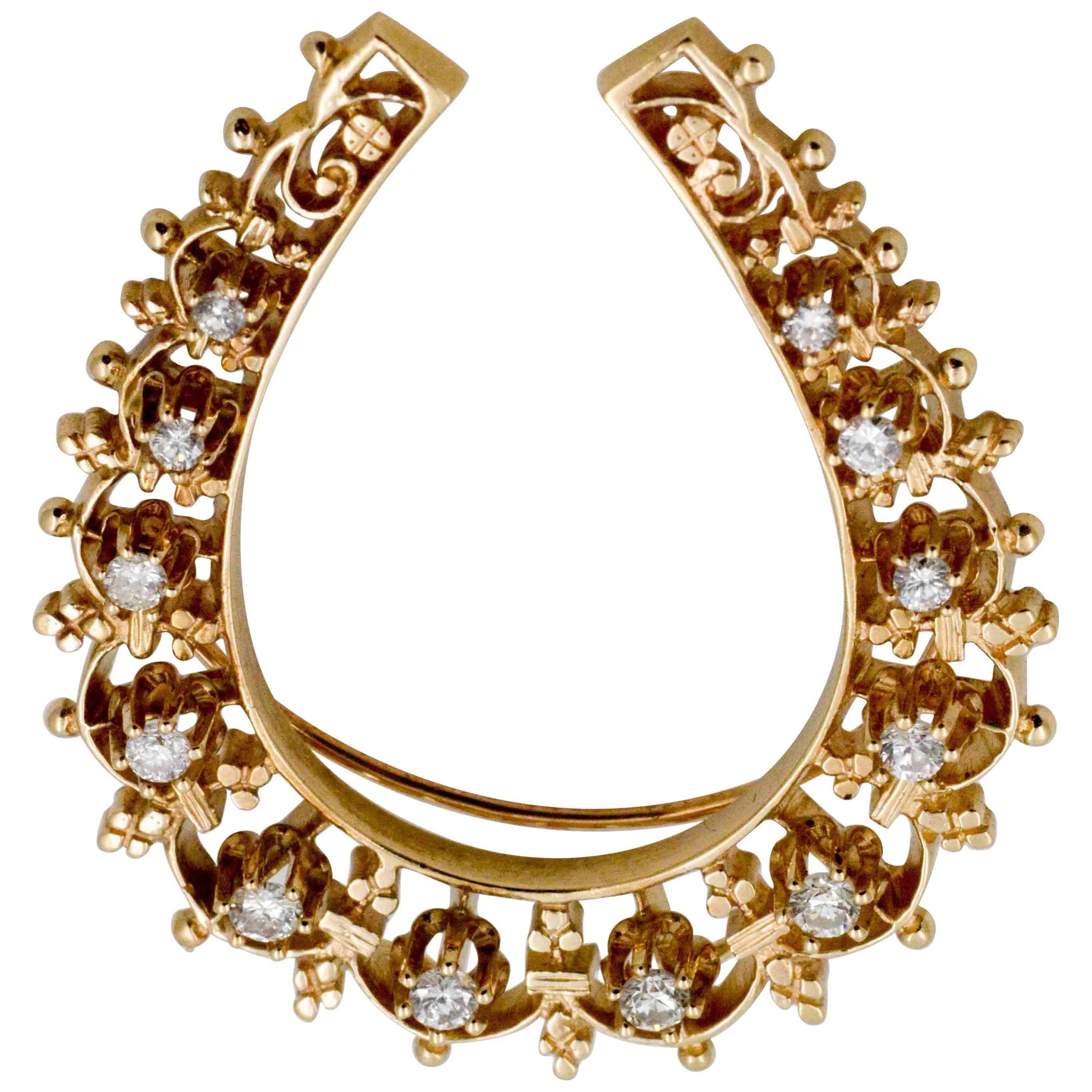 Retro 14 Karat Gold 0.60 Carat Diamonds Horseshoe Brooch or Pendant