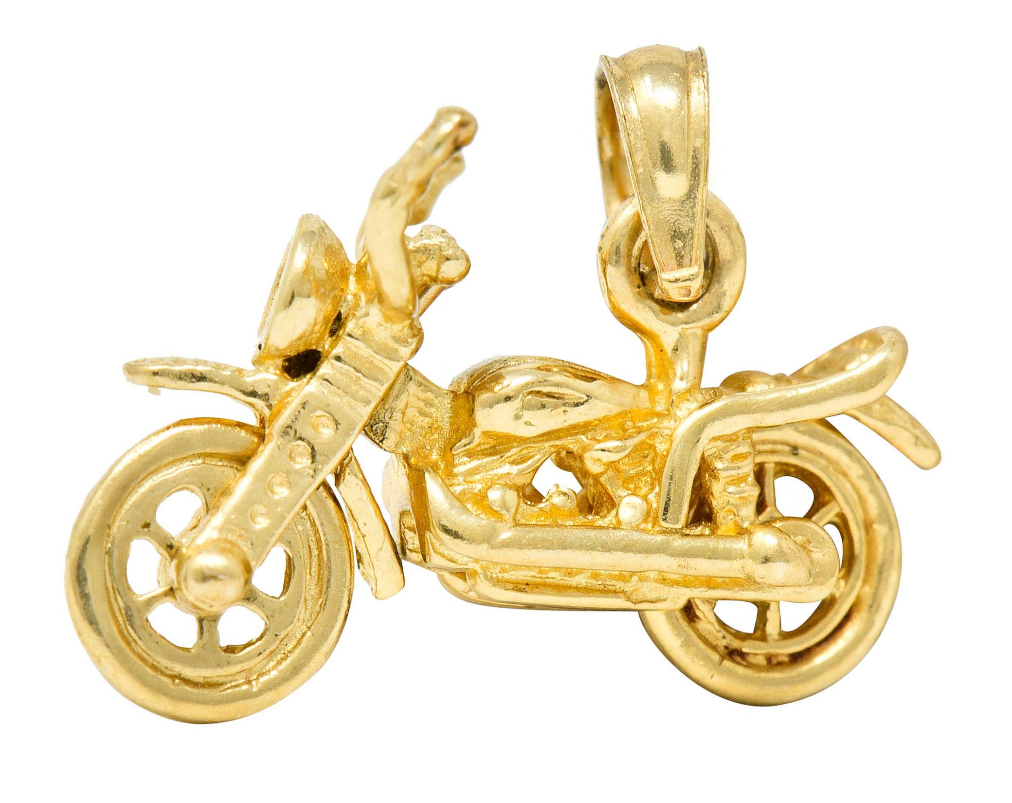 Retro 14 Karat Gold Articulated Motorcycle Charm 3