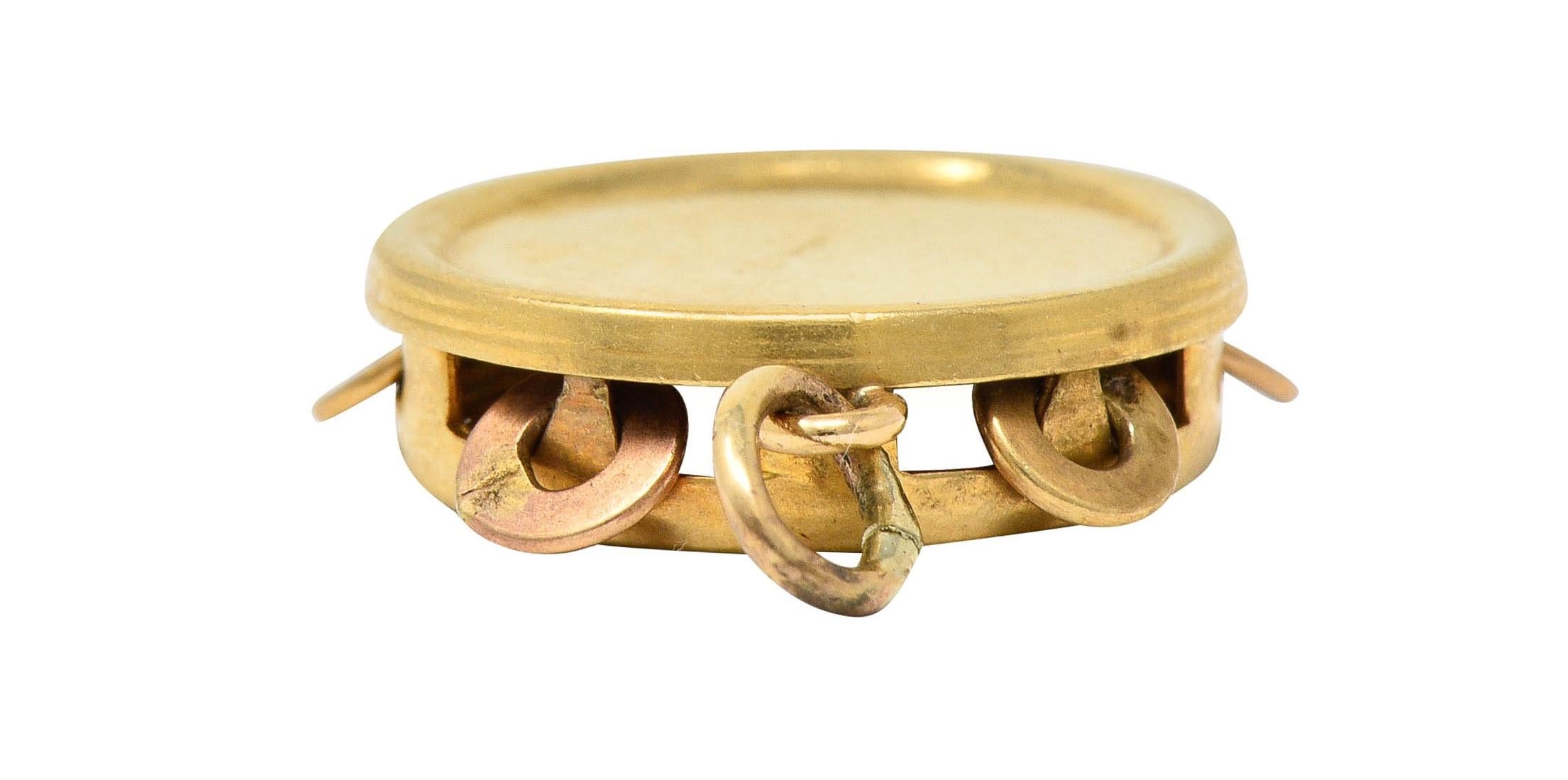 Women's or Men's Retro 14 Karat Gold Articulated Tambourine Charm