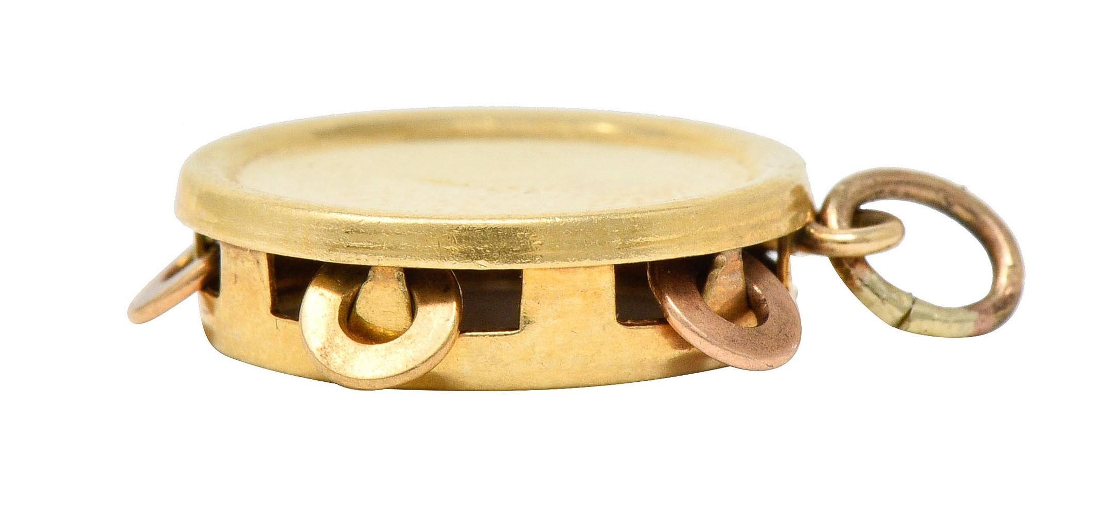 Retro 14 Karat Gold Articulated Tambourine Charm 1