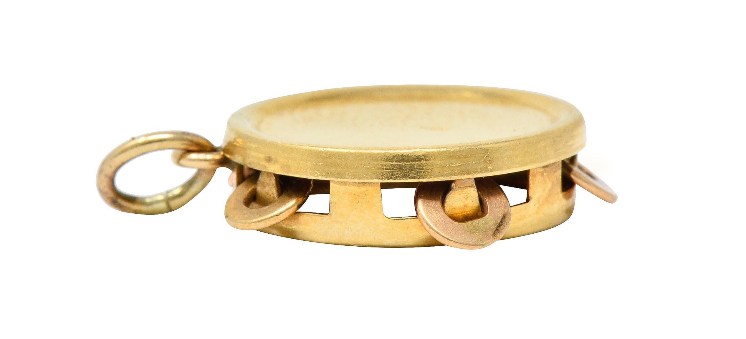 Retro 14 Karat Gold Articulated Tambourine Charm 2
