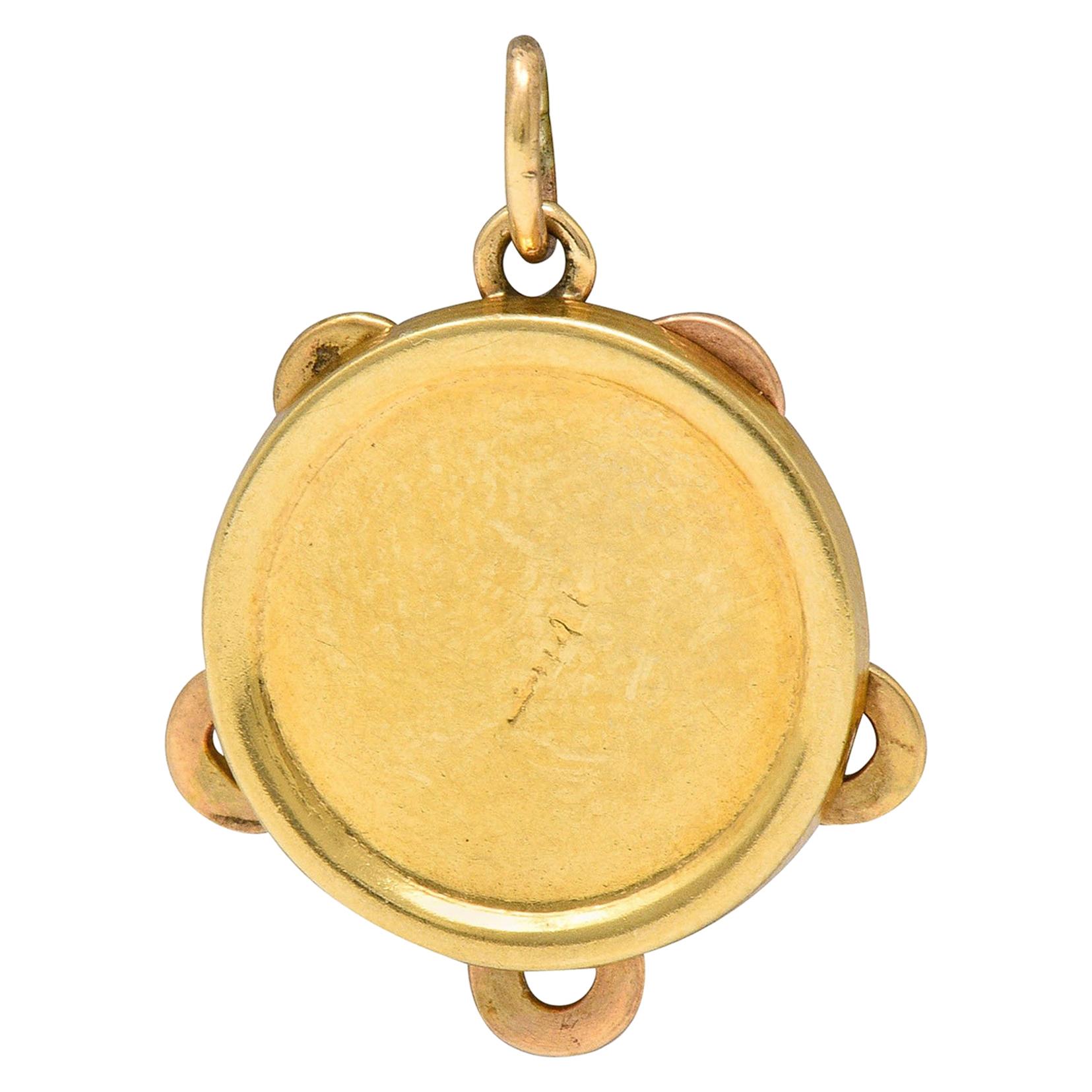 Retro 14 Karat Gold Articulated Tambourine Charm