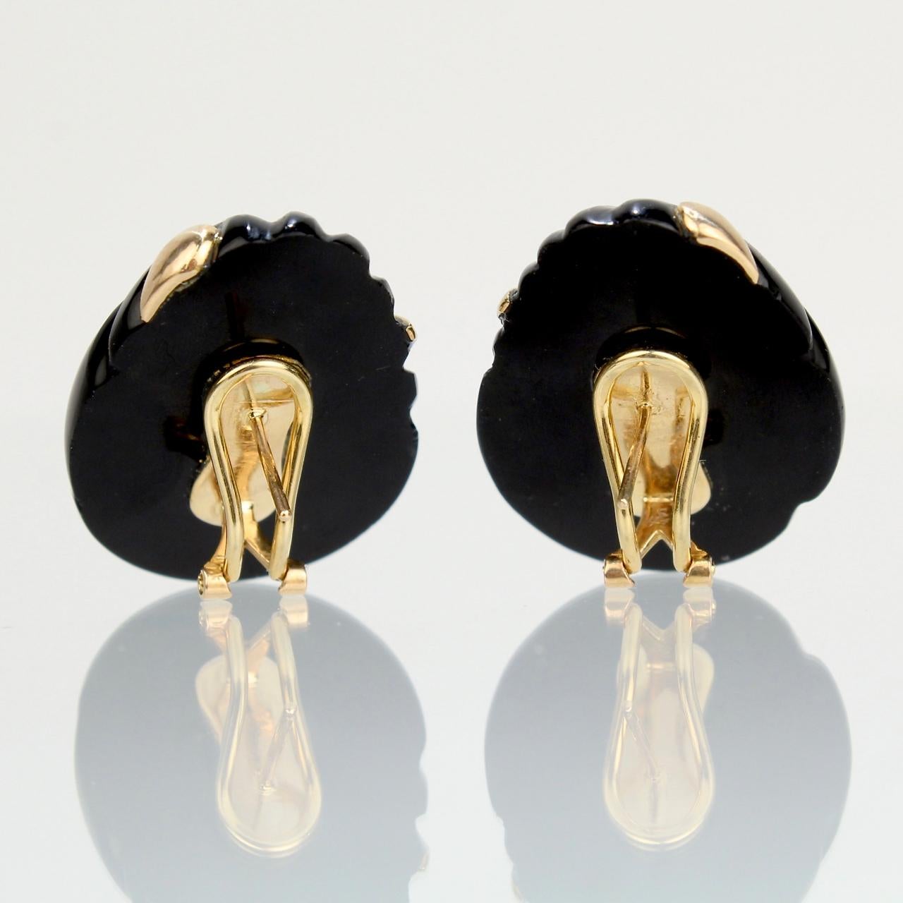 Women's Retro 14 Karat Gold and Carved Onyx Earrings