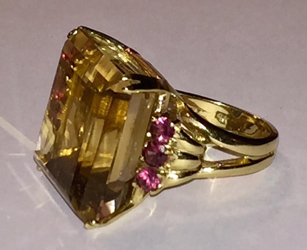 Women's Retro 14 Karat Gold Citrine Rubellite Cocktail Ring For Sale