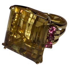 Retro 14 Karat Gold Citrine Rubellite Cocktail Ring