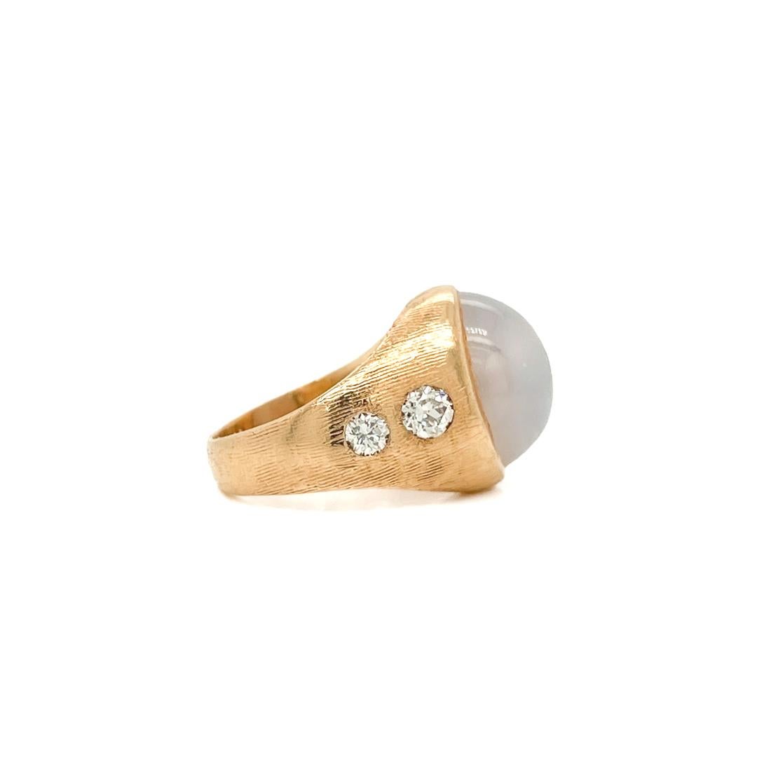 Retro 14 Karat Gold, Diamond, & 14.75 ct. Star Sapphire Cabochon Gypsy Ring For Sale 6