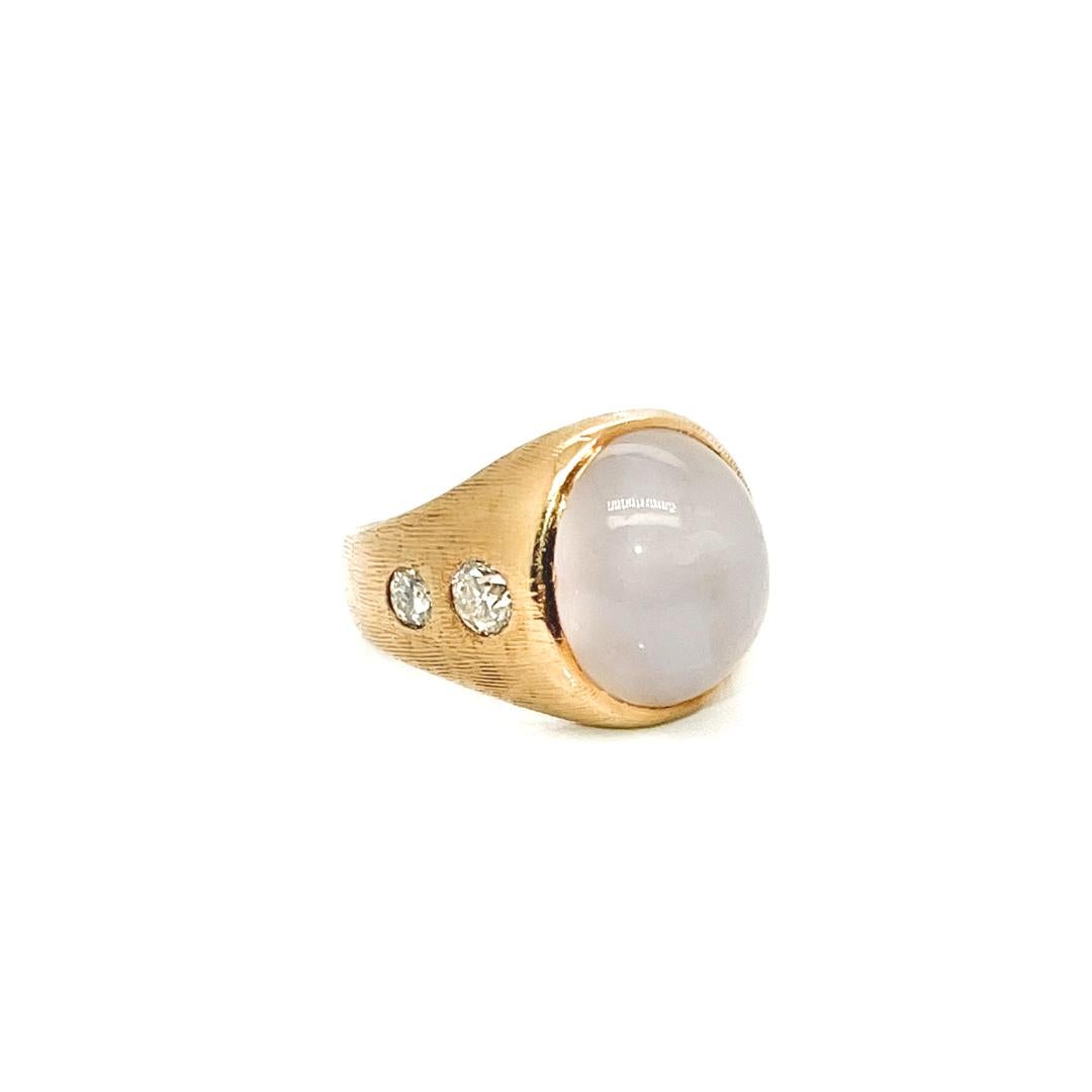 Retro 14 Karat Gold, Diamond, & 14.75 ct. Star Sapphire Cabochon Gypsy Ring For Sale 8