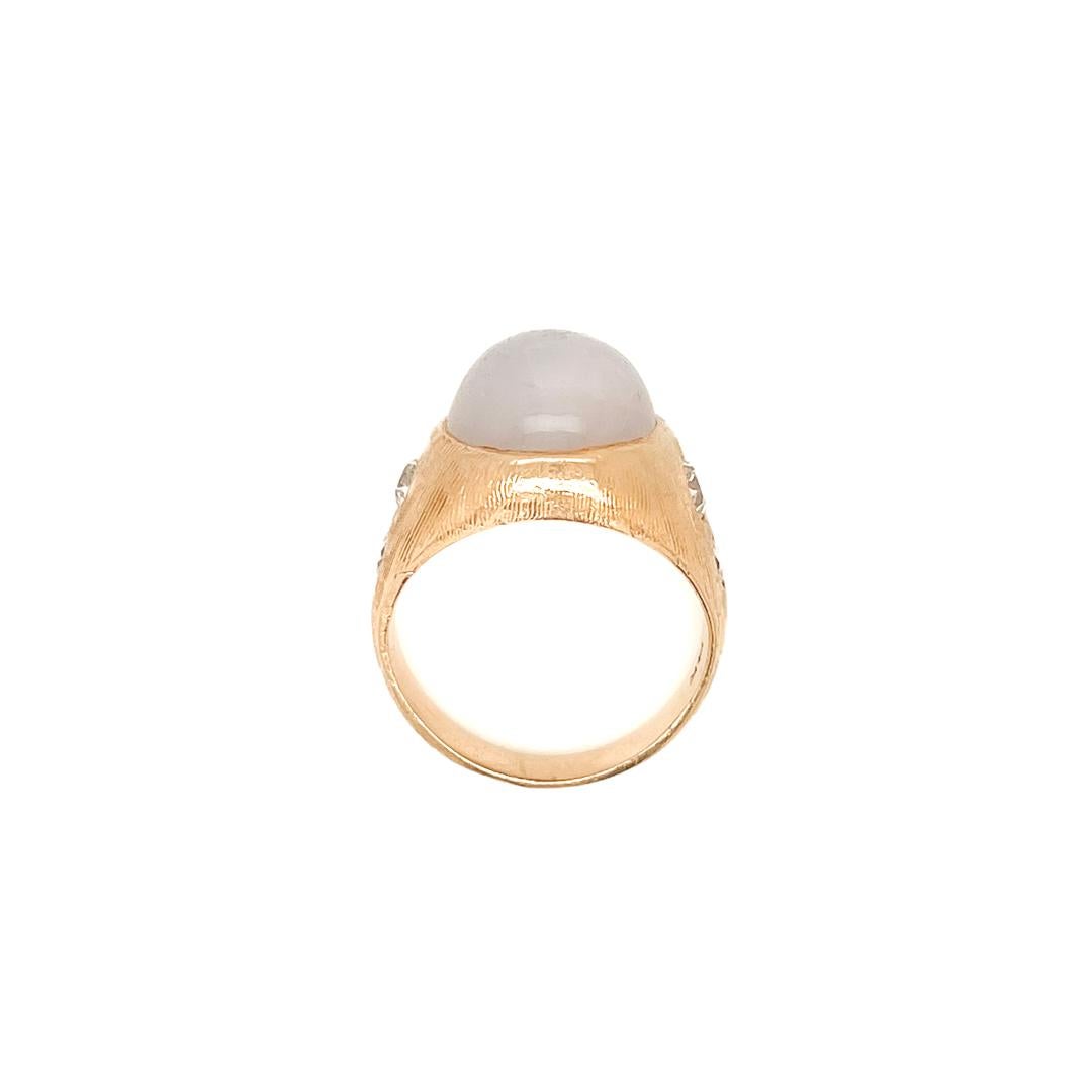 Retro 14 Karat Gold, Diamond, & 14.75 ct. Star Sapphire Cabochon Gypsy Ring For Sale 9
