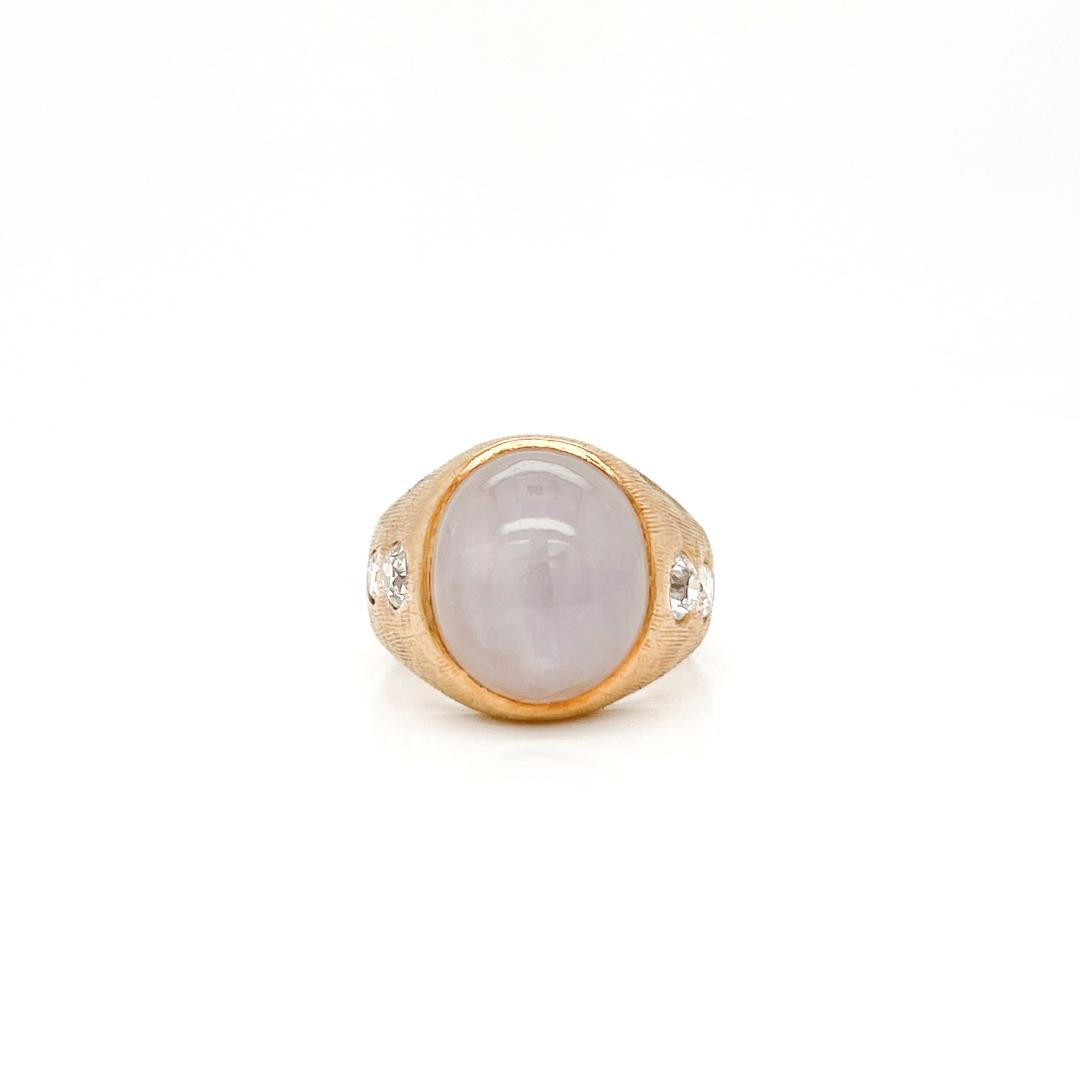 Retro 14 Karat Gold, Diamond, & 14.75 ct. Star Sapphire Cabochon Gypsy Ring For Sale 10