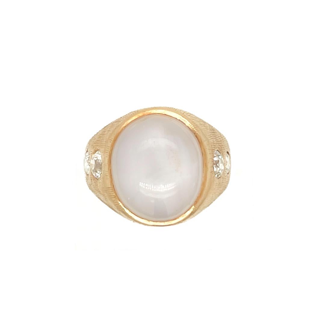 Retro 14 Karat Gold, Diamond, & 14.75 ct. Star Sapphire Cabochon Gypsy Ring In Good Condition For Sale In Philadelphia, PA