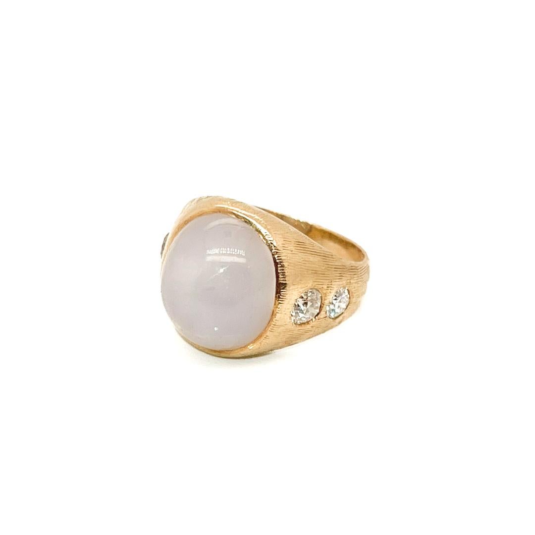 Retro 14 Karat Gold, Diamond, & 14.75 ct. Star Sapphire Cabochon Gypsy Ring For Sale 2