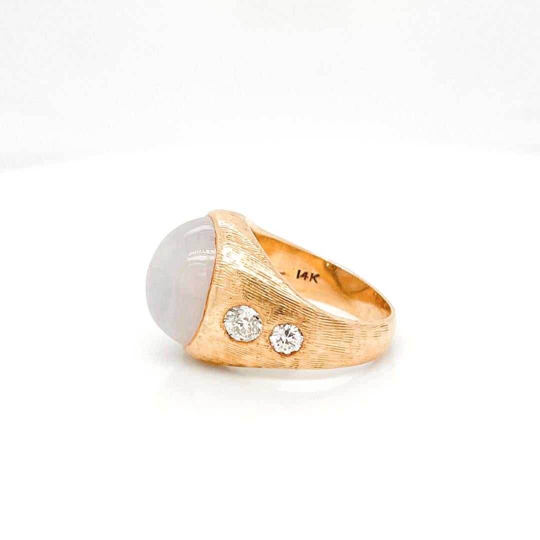 Retro 14 Karat Gold, Diamond, & 14.75 ct. Star Sapphire Cabochon Gypsy Ring For Sale 3