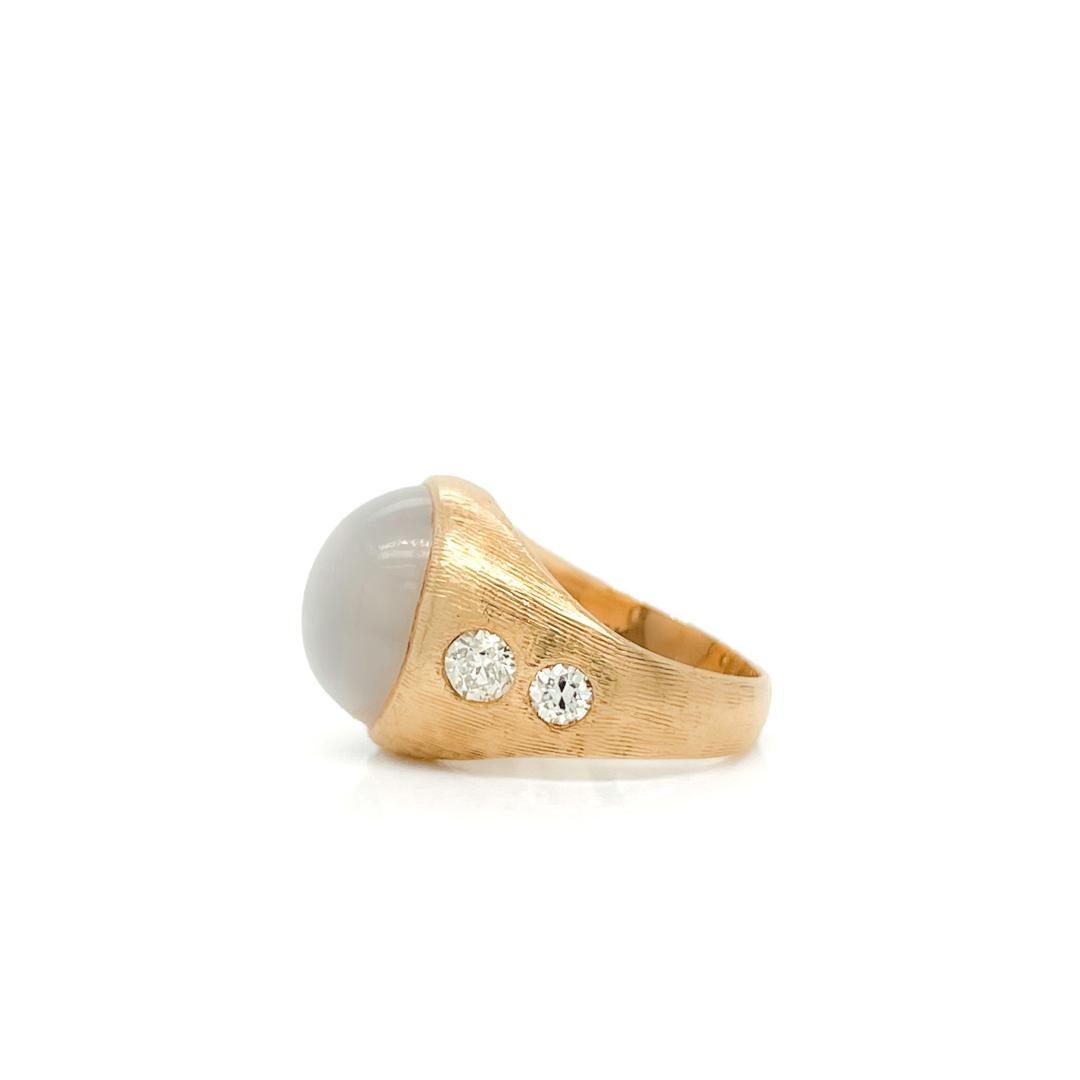 Retro 14 Karat Gold, Diamond, & 14.75 ct. Star Sapphire Cabochon Gypsy Ring For Sale 4