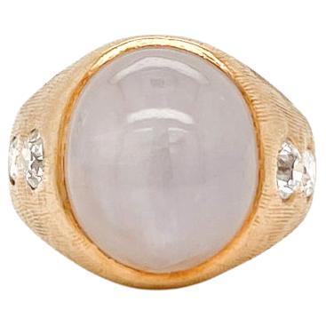 Retro 14 Karat Gold, Diamond, & 14.75 ct. Star Sapphire Cabochon Gypsy Ring For Sale
