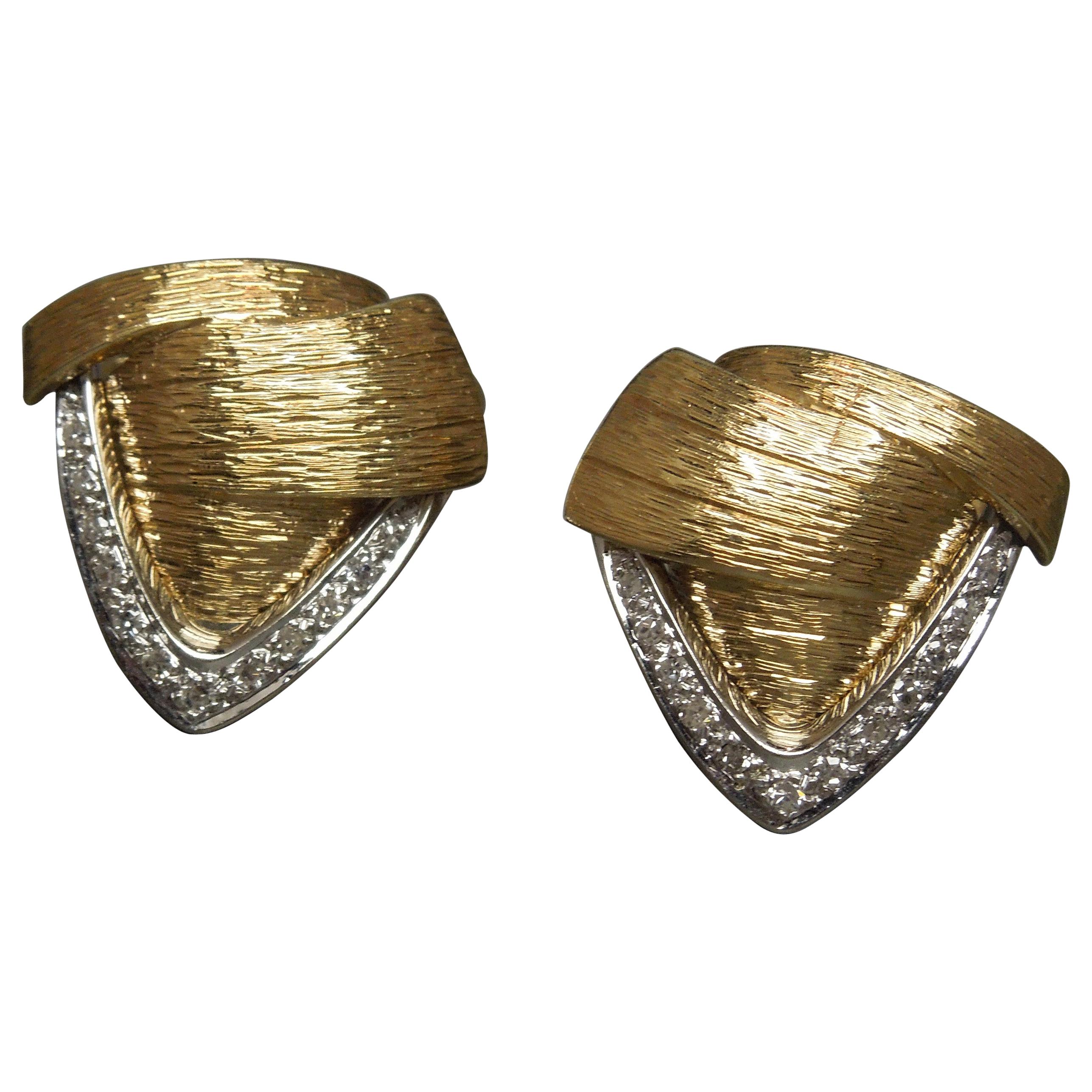 Retro 14 Karat Gold Diamond Cufflinks For Sale