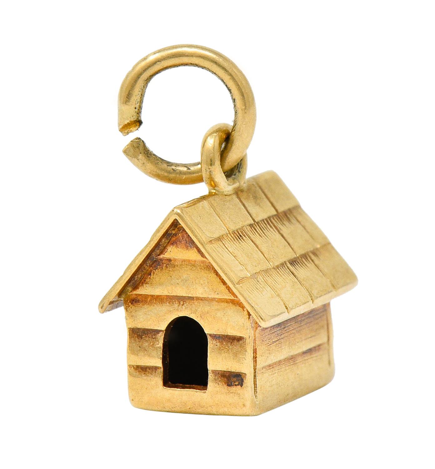 Women's or Men's Retro 14 Karat Gold Doghouse Charm, circa 1950