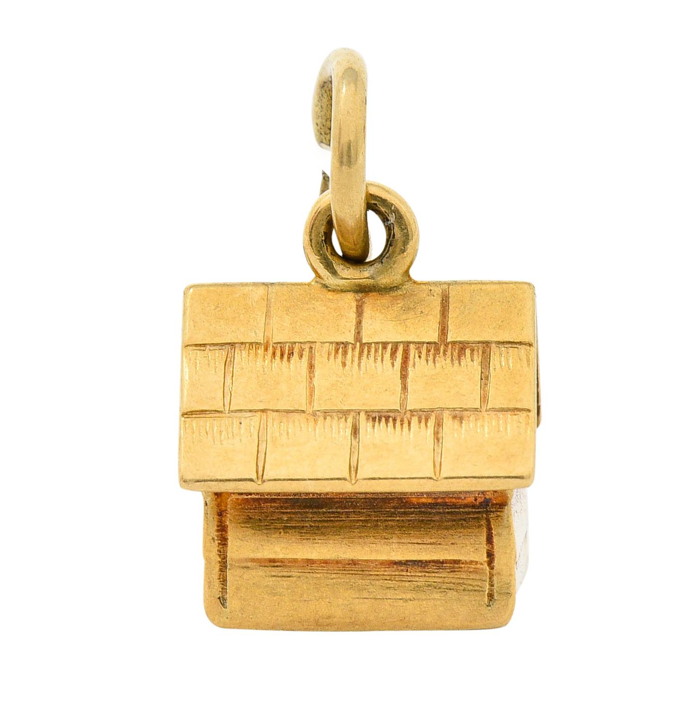 Retro 14 Karat Gold Doghouse Charm, circa 1950 1