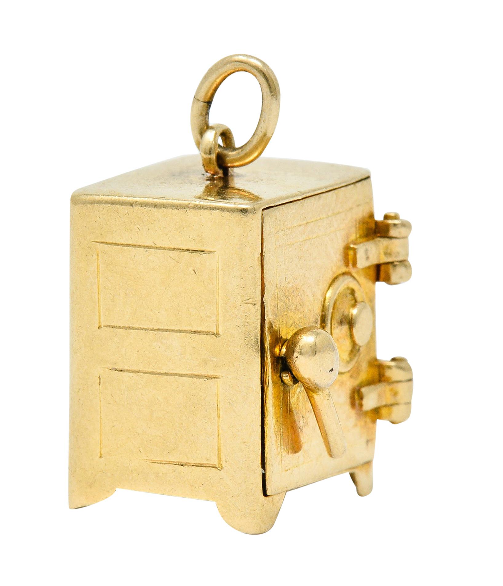 Retro 14 Karat Gold Functional Safe Charm, circa 1940 In Excellent Condition In Philadelphia, PA
