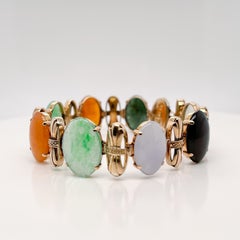 Retro 14 Karat Gold & Jade Cabochon Bracelet