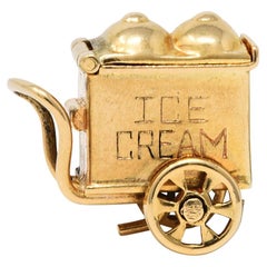 Retro 14 Karat Gold Lucky in Love Ice Cream Cart Charm