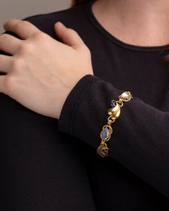 Retro 14 Karat Gold, Moonstone, and Sapphire Bracelet