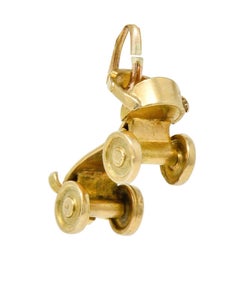 Retro 14 Karat Gold Roller Skate Charm, circa 1940