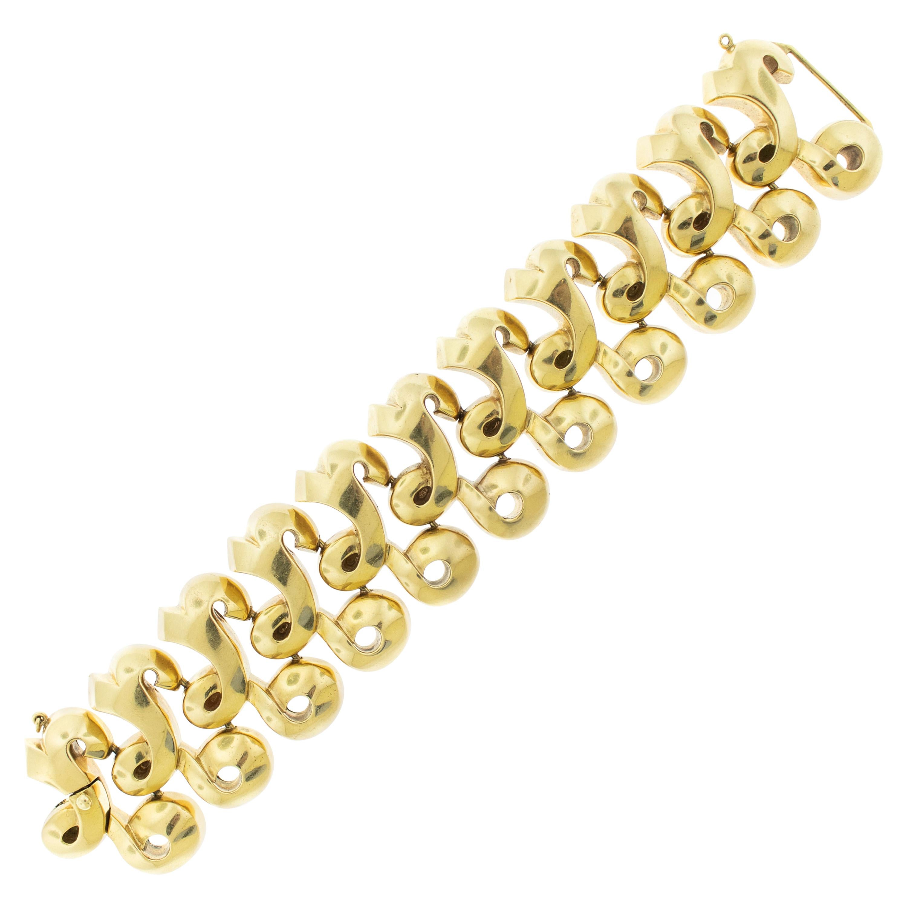 Retro 14 Karat Gold Wide Link Cuff Bracelet