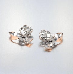 Retro 14 Karat Rose White Gold Diamond Stud Earrings